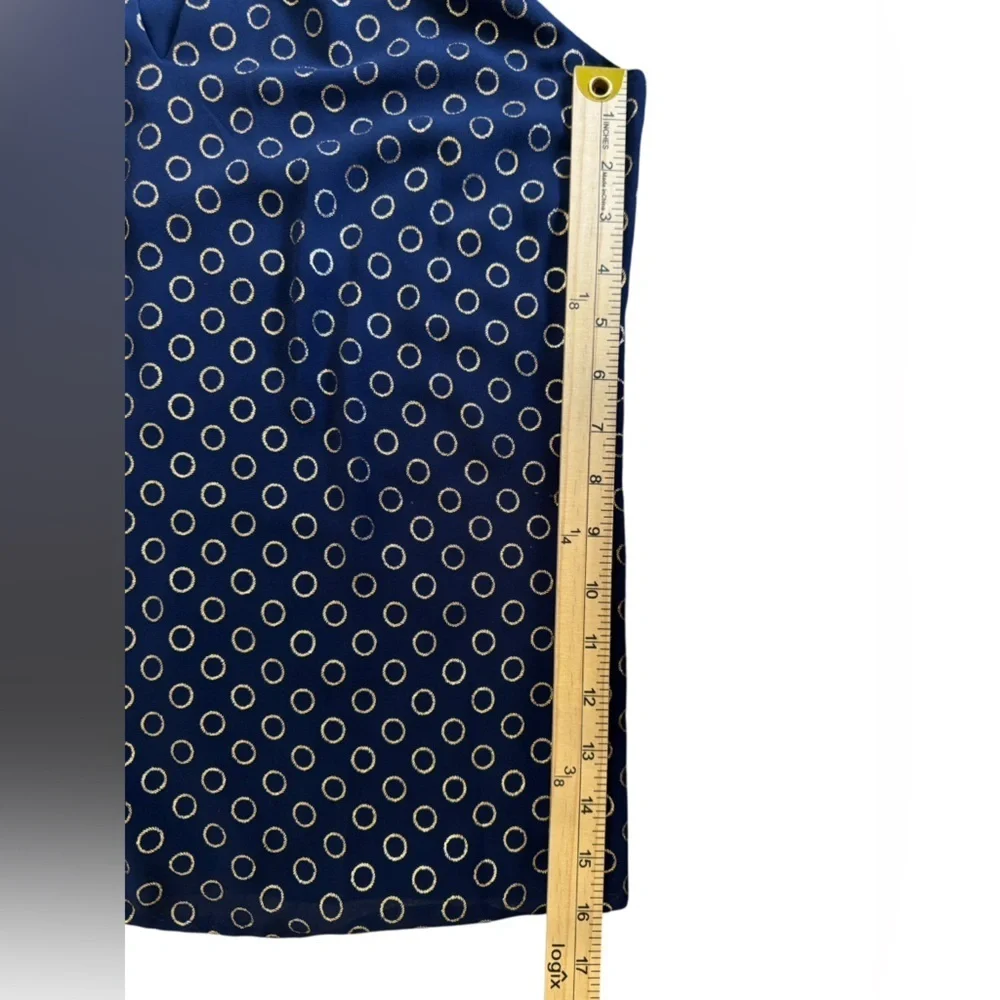 Michael Kors Navy Sleeveless Blouse Chain Accent Gold Circle Design XS or Small